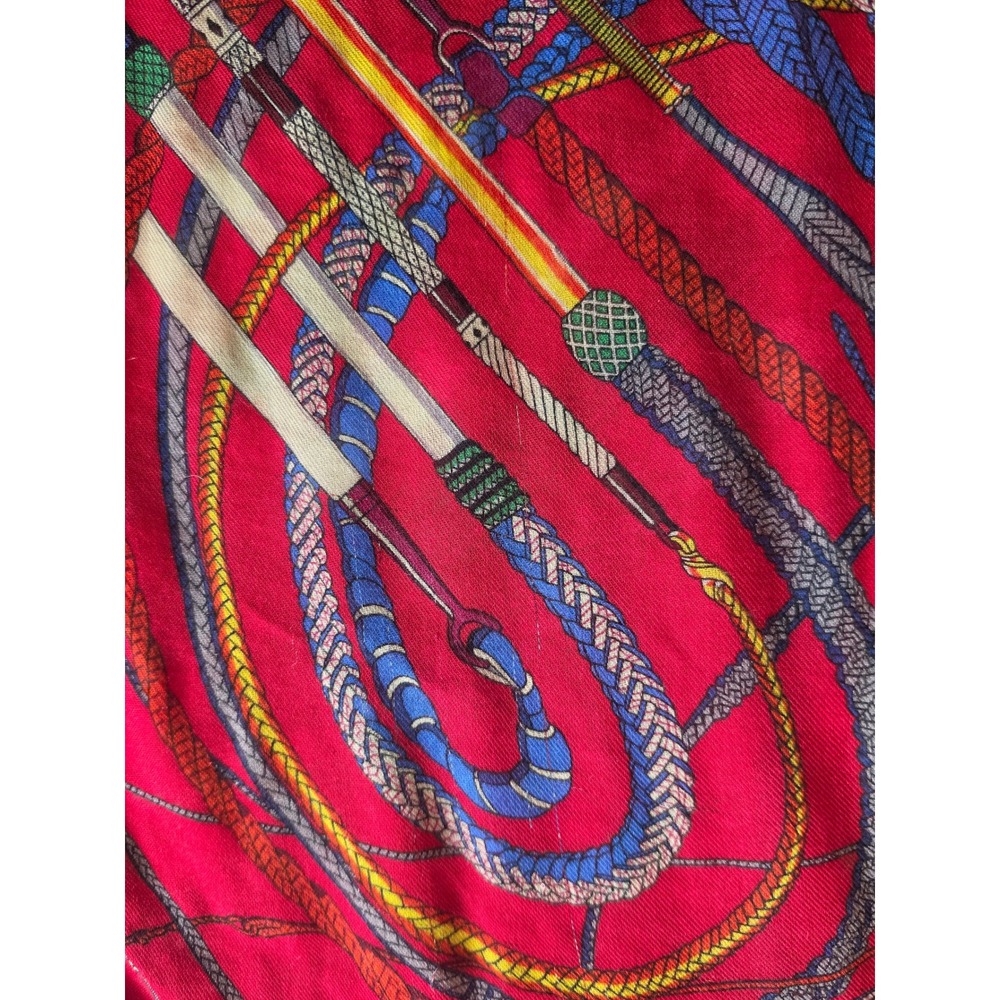 Hermes Red Twill Silk Fouets et Badines Iconic Equestrian Virginie Jamin Scarf - Picture 12 of 14